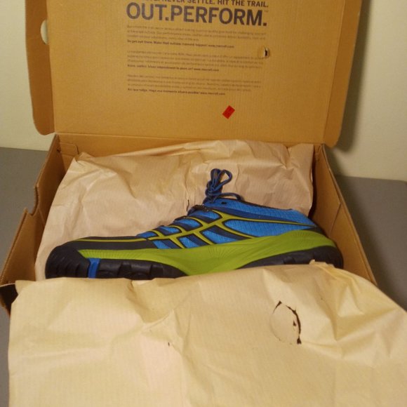 Merrell Mens All Out Rush Trail Running Shoe, Blue /Lime 15M NWT - Picture 7 of 7